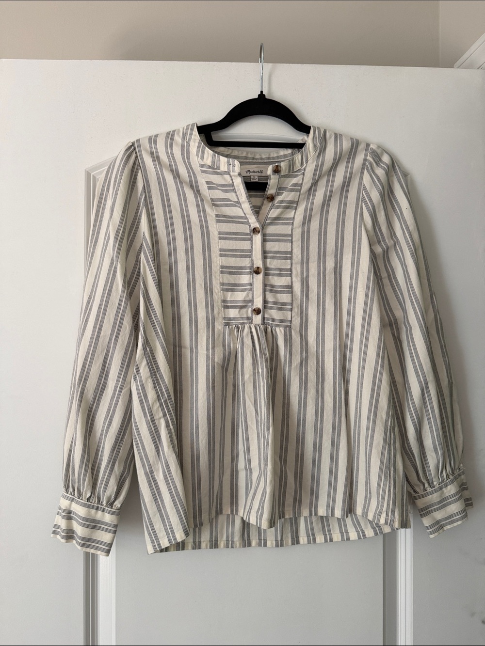 Madewell Cream & Gray Striped Button-Up Top